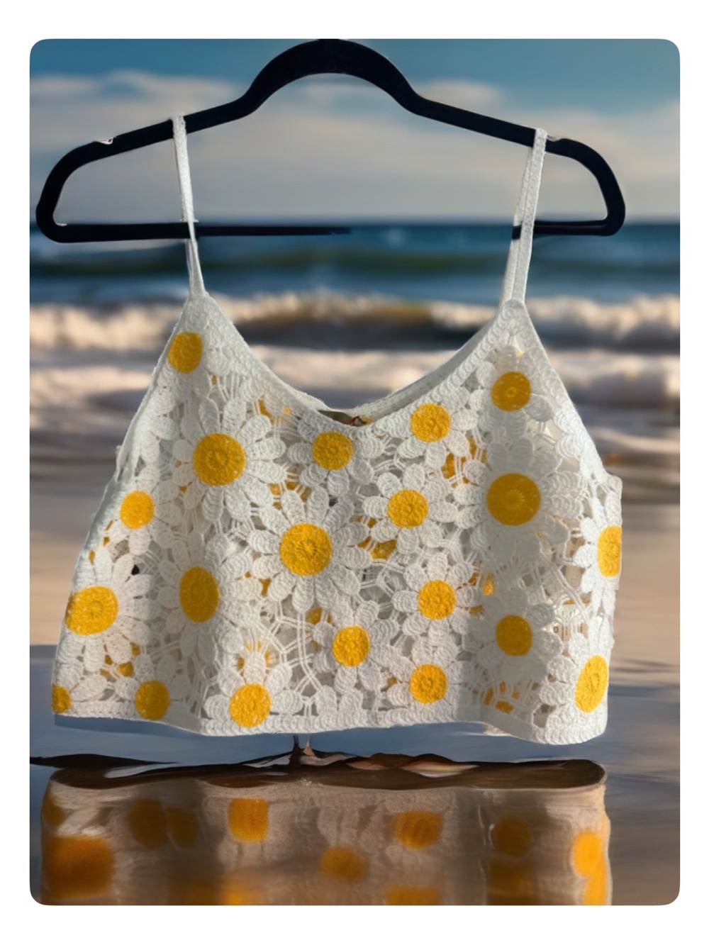 Dream Kiss White Crochet Floral Camisole with Yellow Accents